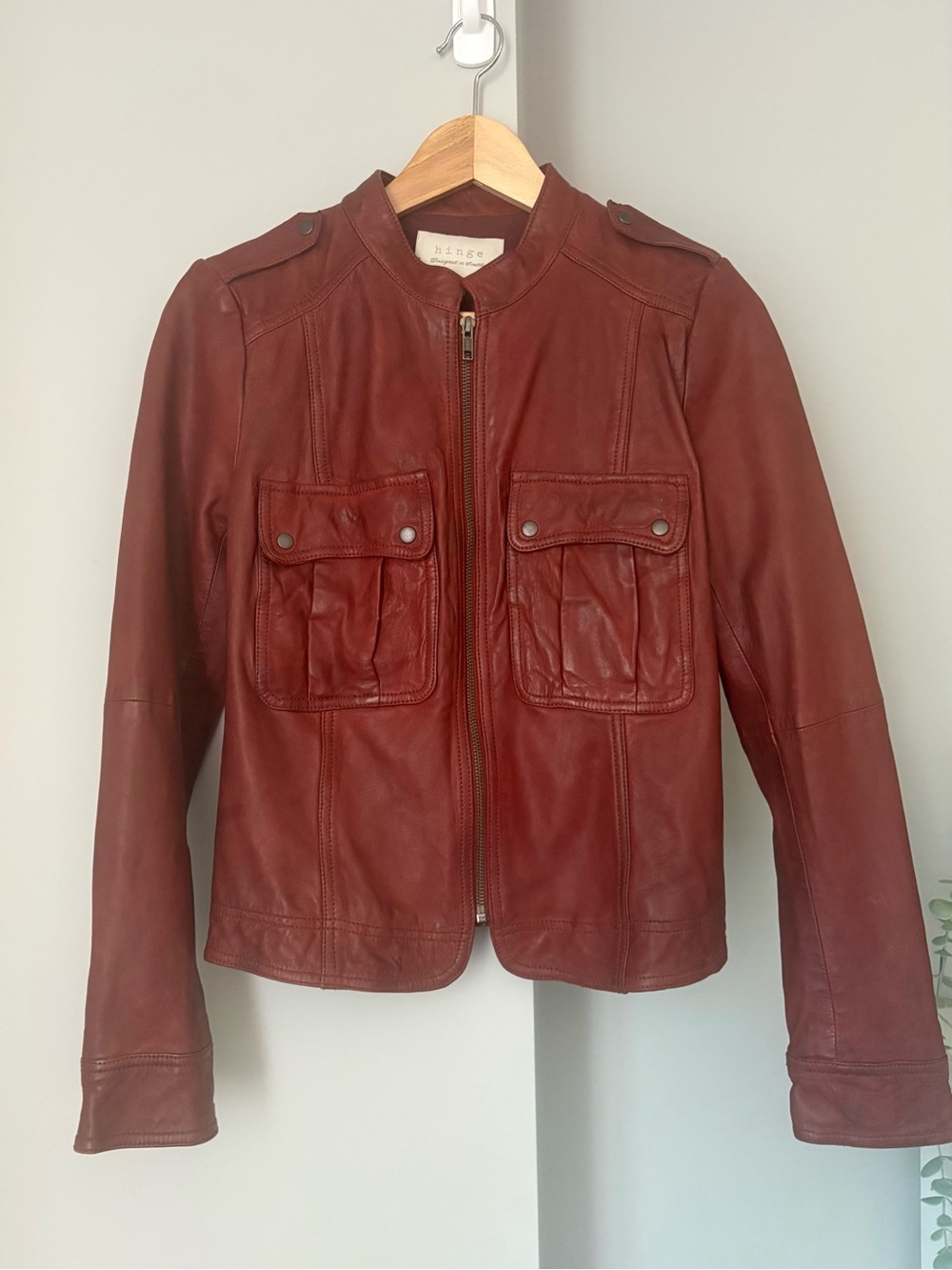 Nordstrom Hinge Genuine Leather Military Moto Jacket Red Small